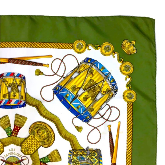 HERMES LES TAMBOURS Carre 90 Multicolor100%  Silk Scarf - Picture 2 of 8
